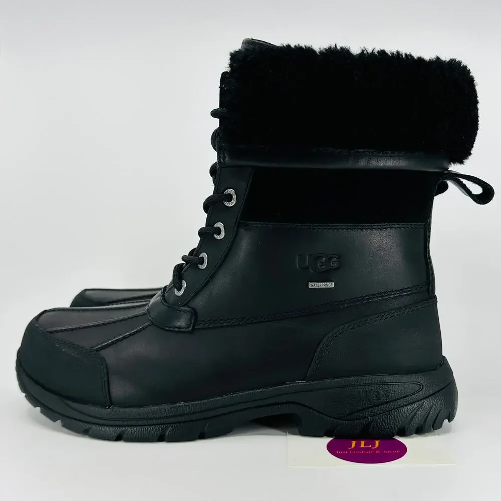 UGG Men's Butte Black Waterproof Leather Vibram Winter Snow Boots 5521 Size 9